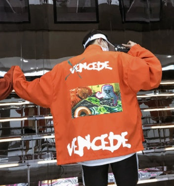 autumn new hip-hop hip hop sports jacket jacket shop owner wind loose printed jacket male