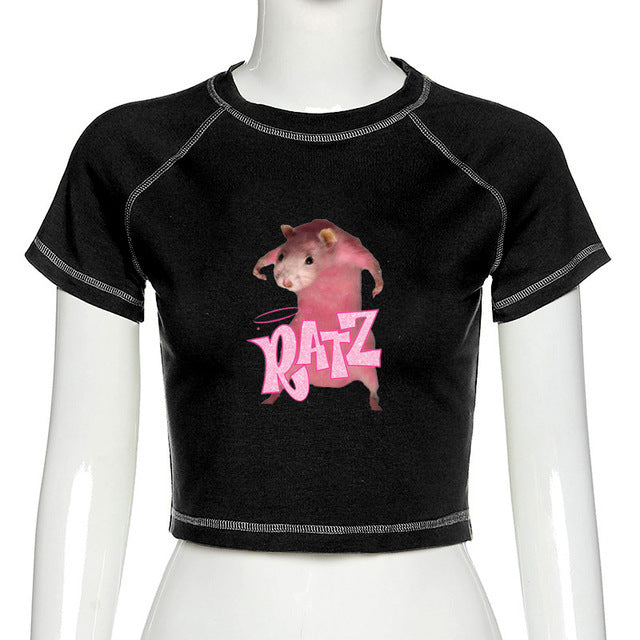 Cartoons Cottom Women Tee Pink Harajuku Short Sleeve Funny