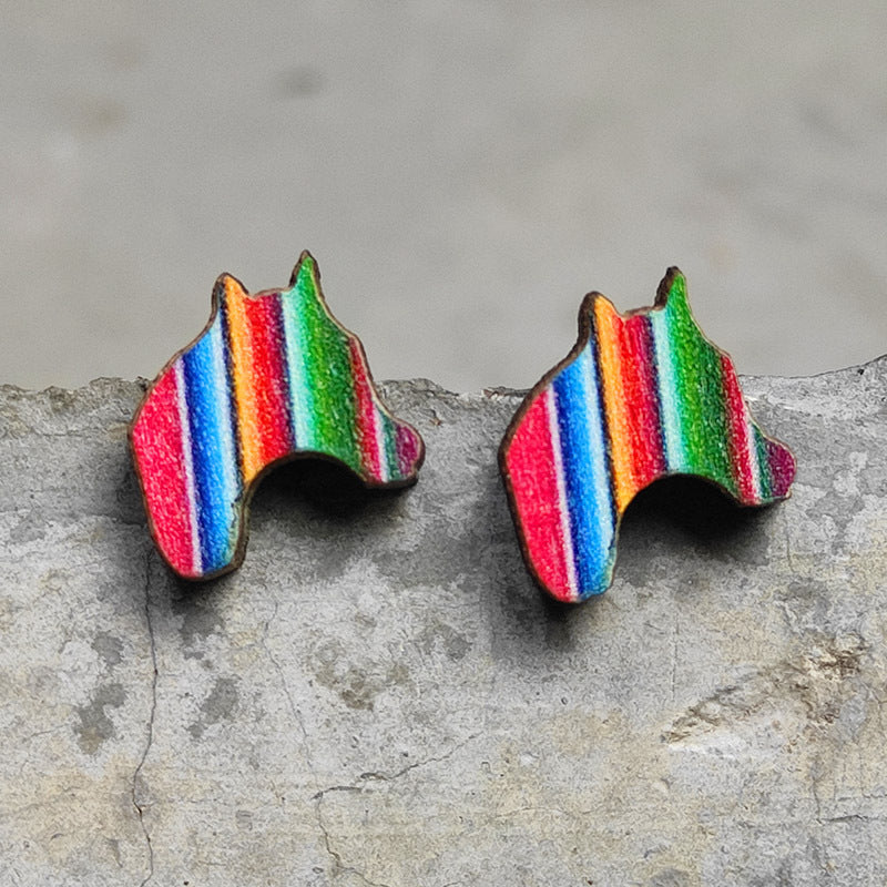 Wooden Cactus Stud Earrings Ethnic Style Leopard Print Lightning Cow Stud Earrings