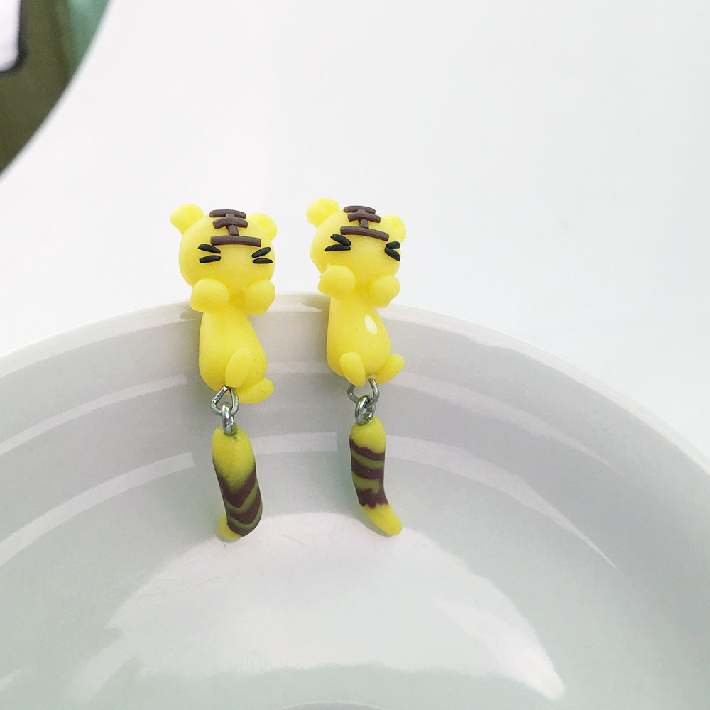 Animal Soft Clay Earrings Cute Piranha Fox Cat Cartoon Handmade Earrings Earrings Earrings