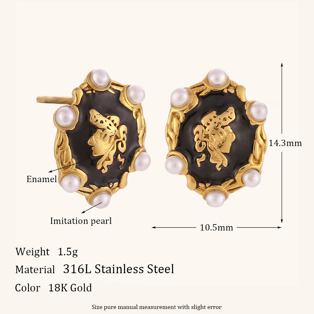 Special Interest Light Luxury Earrings Jewelry Vintage Pearl Portrait Dripping Stud Earrings