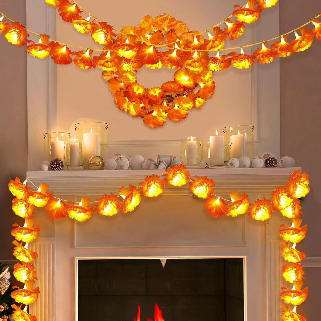 Halloween Lighting Chain LED French Marigold Lilac Day Of The Dead Decoration Small Colored Lights
