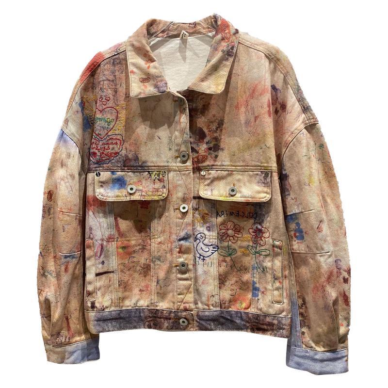 New Style Graffiti Painted Embroidered Letters Street Denim Jacket Short Coat Women