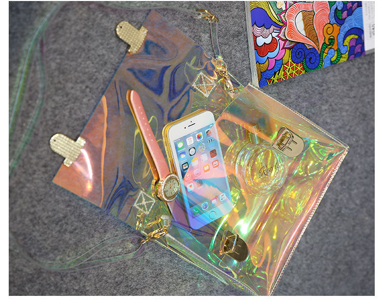 New Products Europe Han Fu Ancient Minimalist Wind Transparent Jelly Hand Bag Laser Single Shoulder Satchel Beach Bag