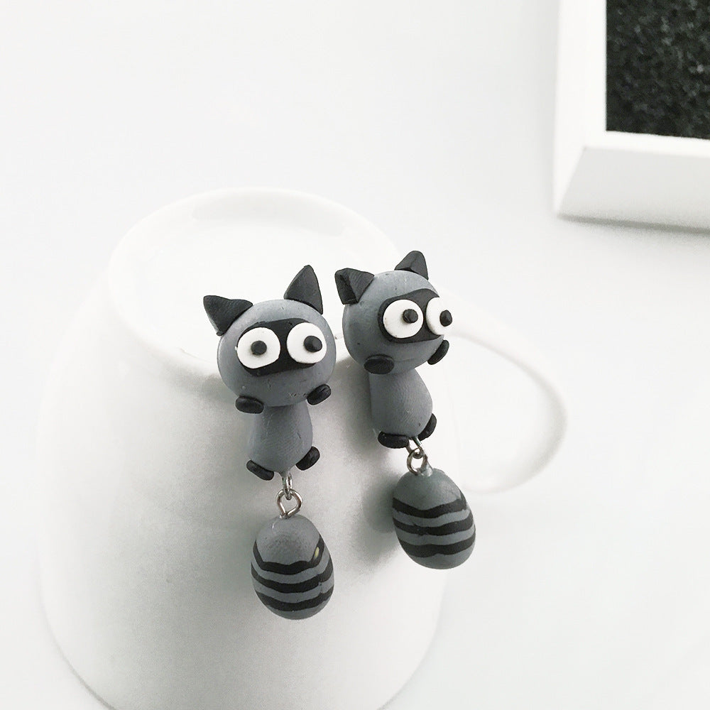 Animal Soft Clay Earrings Cute Piranha Fox Cat Cartoon Handmade Earrings Earrings Earrings