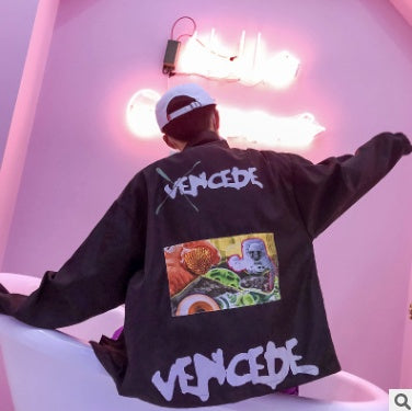 autumn new hip-hop hip hop sports jacket jacket shop owner wind loose printed jacket male