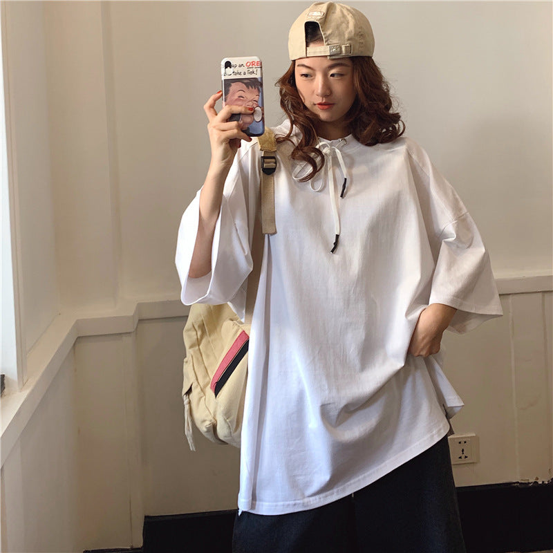 Hip-hop bungee loose short sleeves