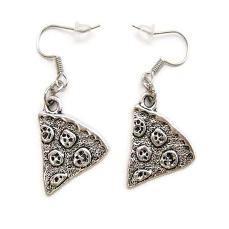 Silver vintage pizza earrings