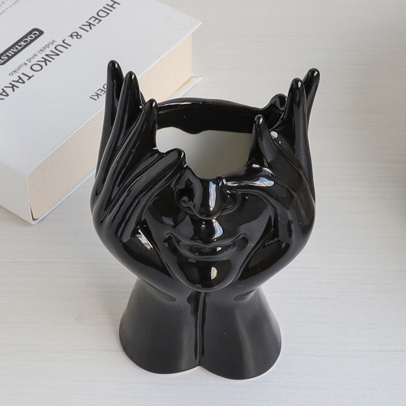 Nordic Style Body Art Black Ceramic Vase Ornament