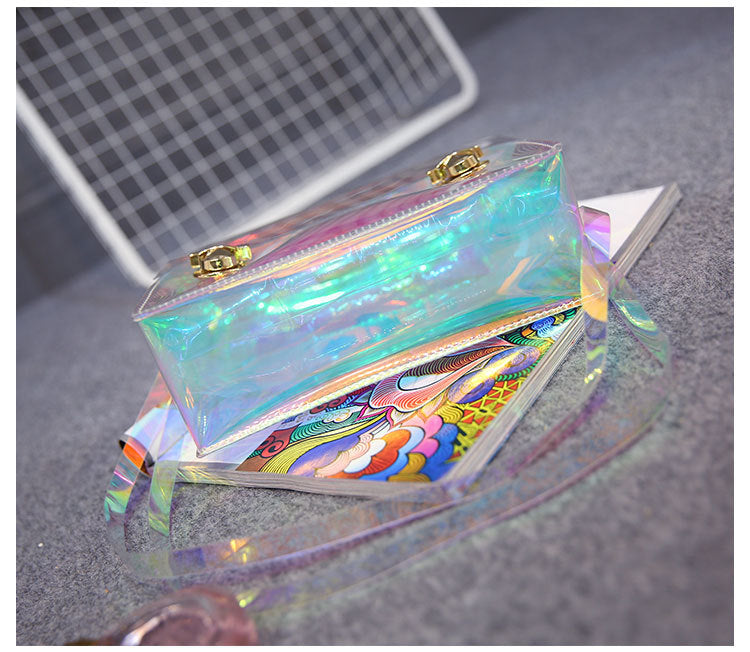 New Products Europe Han Fu Ancient Minimalist Wind Transparent Jelly Hand Bag Laser Single Shoulder Satchel Beach Bag