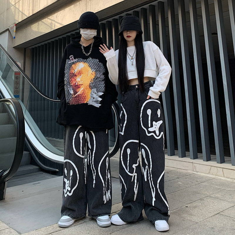 High Street Graffiti Print Wide-Leg Pants