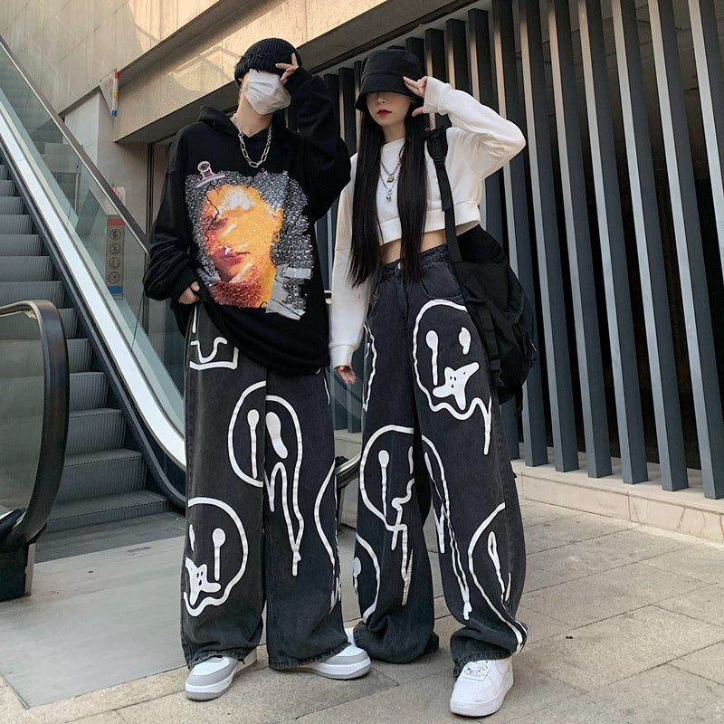High Street Graffiti Print Wide-Leg Pants