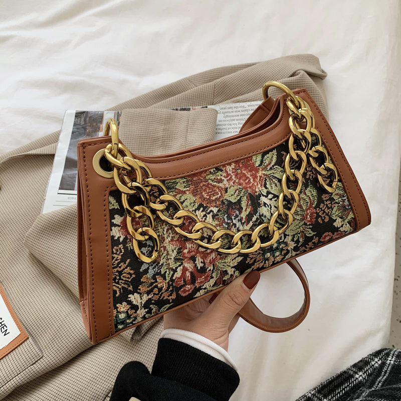 Chain Hand Handbag With Texture And One Shoulder All-match