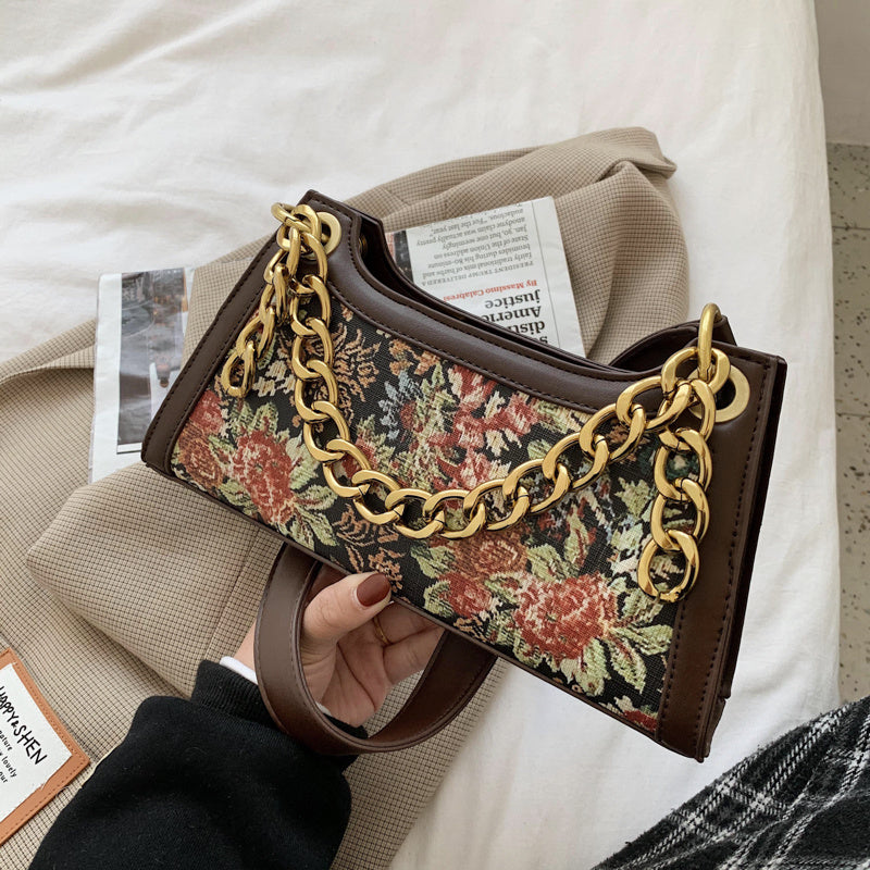 Chain Hand Handbag With Texture And One Shoulder All-match