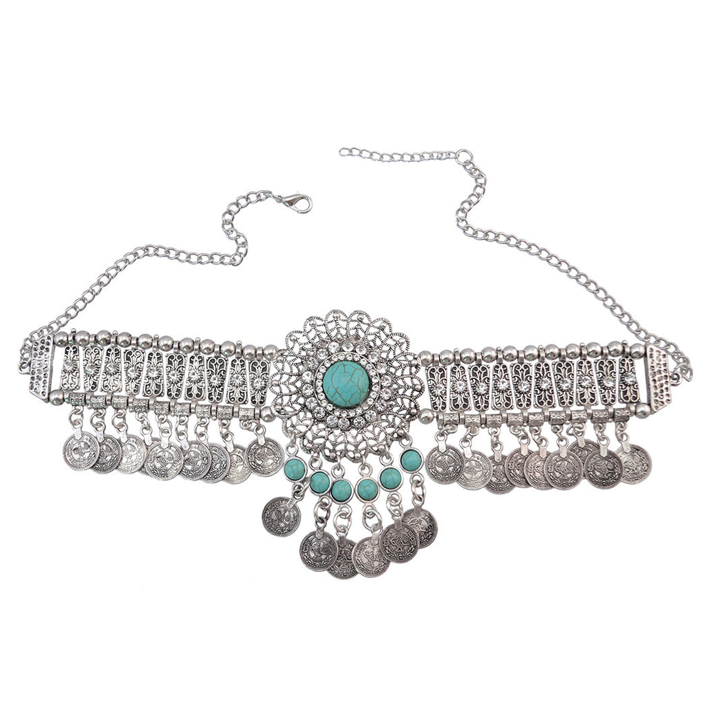 Street Style Coin Tassel Necklace Turquoise Necklace