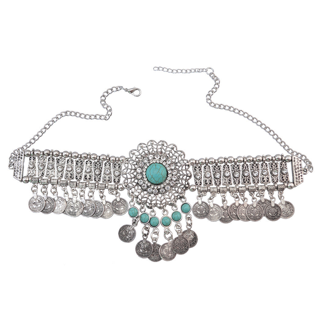 Street Style Coin Tassel Necklace Turquoise Necklace