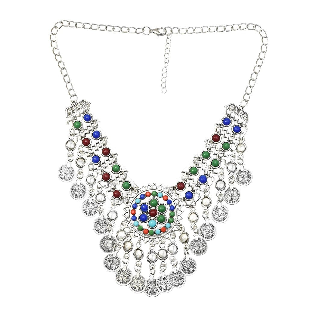 Street Style Coin Tassel Necklace Turquoise Necklace