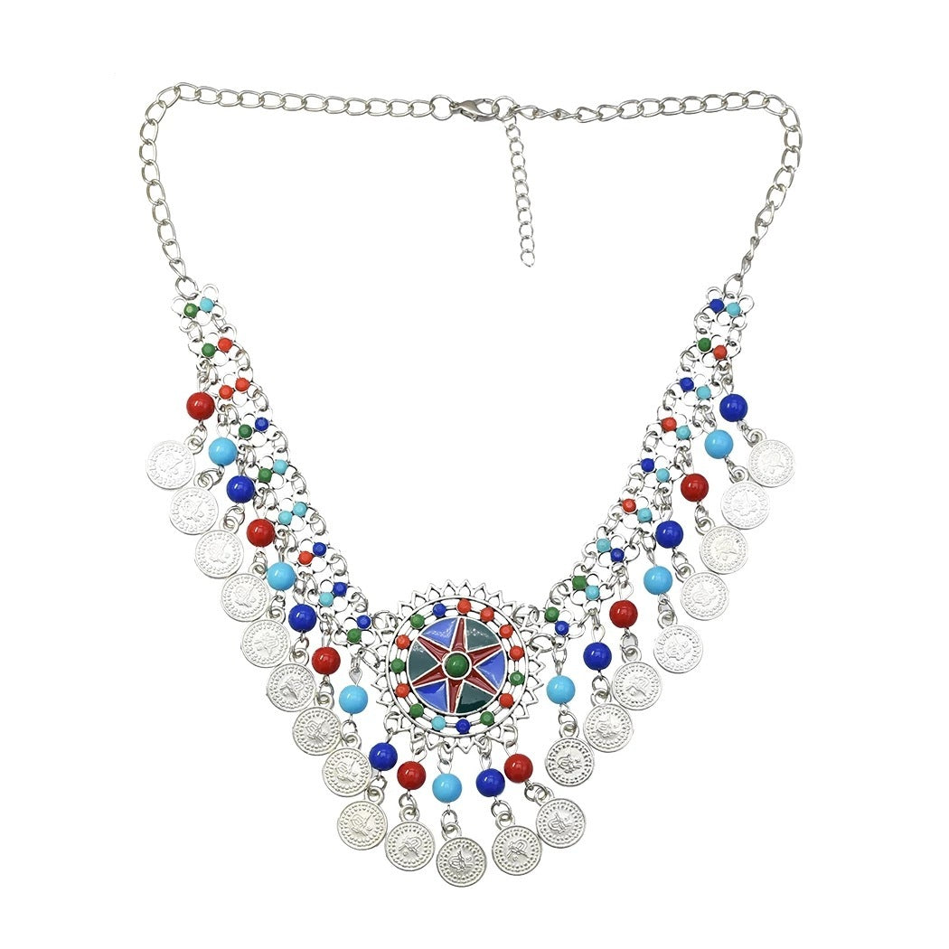 Street Style Coin Tassel Necklace Turquoise Necklace