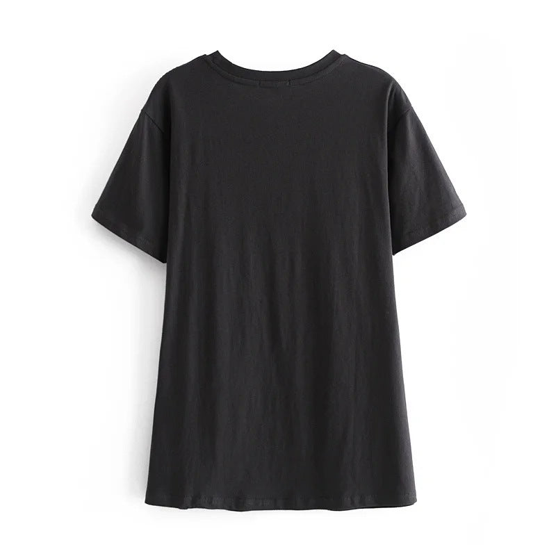 Street Style Retro Mid length Short  Sleeved Top