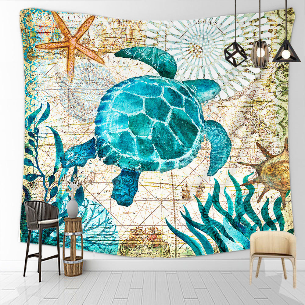 Factory Direct Amazon European And American Landscape Printing Tapestry Marine Life Ins Hanging Cloth Home Background Cloth Customization