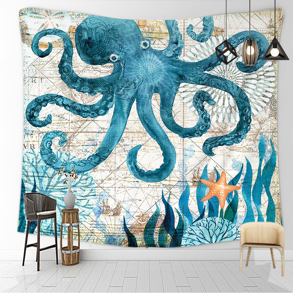 Factory Direct Amazon European And American Landscape Printing Tapestry Marine Life Ins Hanging Cloth Home Background Cloth Customization