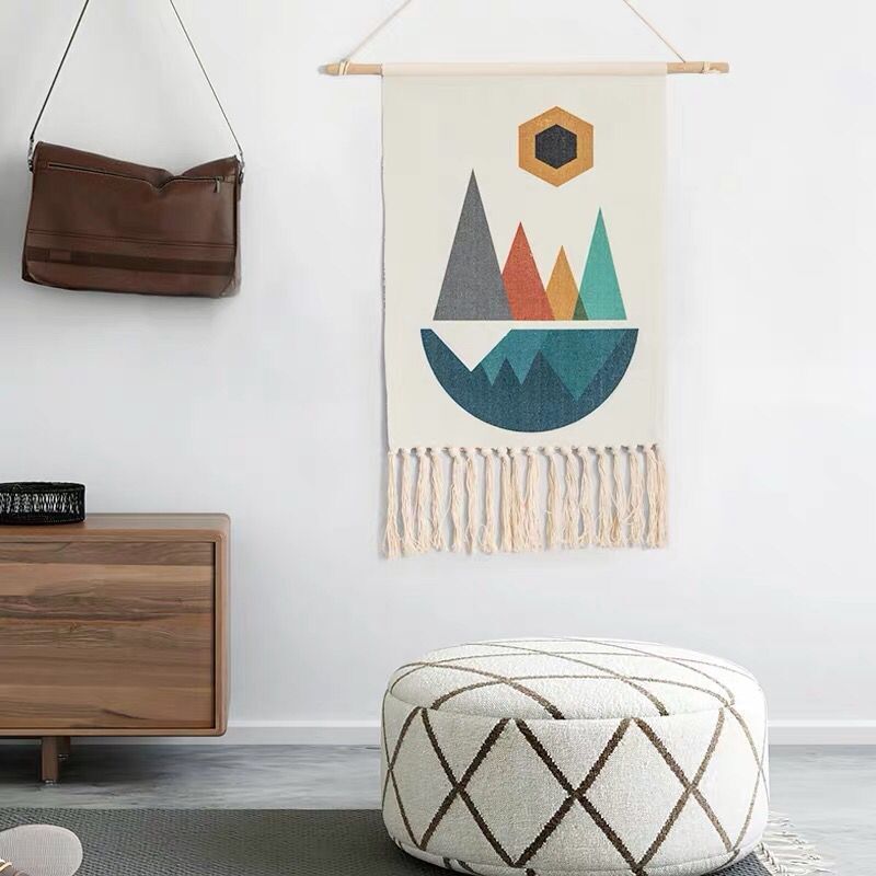 Indian Hand-Woven Homestay Tassel Tapestry Decoration Nordic Meter Box Hanging Canvas Art Background Cloth Bedroom Hanging Cloth