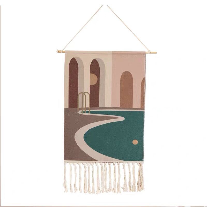 Indian Hand-Woven Homestay Tassel Tapestry Decoration Nordic Meter Box Hanging Canvas Art Background Cloth Bedroom Hanging Cloth