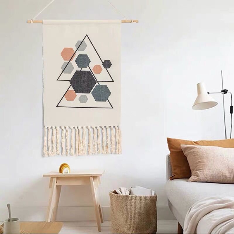 Indian Hand-Woven Homestay Tassel Tapestry Decoration Nordic Meter Box Hanging Canvas Art Background Cloth Bedroom Hanging Cloth