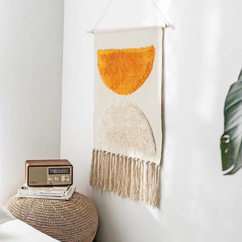 Indian Hand-Woven Homestay Tassel Tapestry Decoration Nordic Meter Box Hanging Canvas Art Background Cloth Bedroom Hanging Cloth