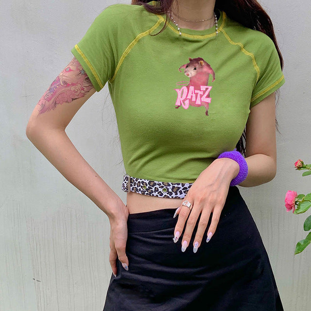 Cartoons Cottom Women Tee Pink Harajuku Short Sleeve Funny