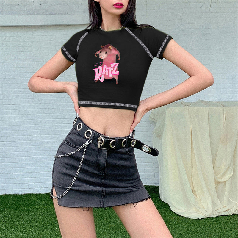 Cartoons Cottom Women Tee Pink Harajuku Short Sleeve Funny