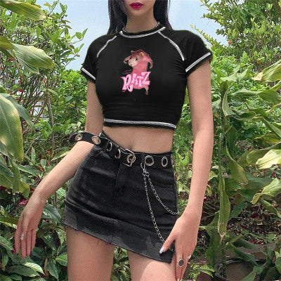 Cartoons Cottom Women Tee Pink Harajuku Short Sleeve Funny