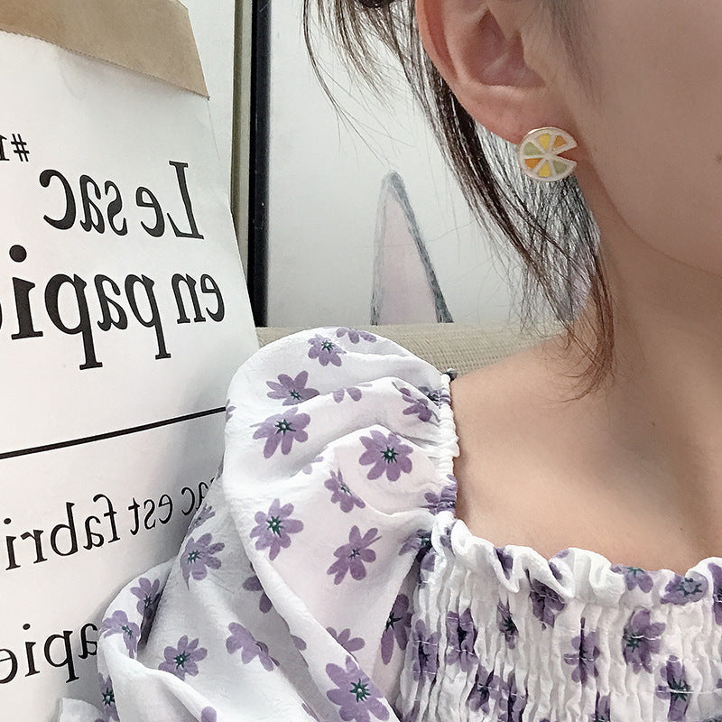 Silver Needle Cold Wind Lemon Earrings Female
