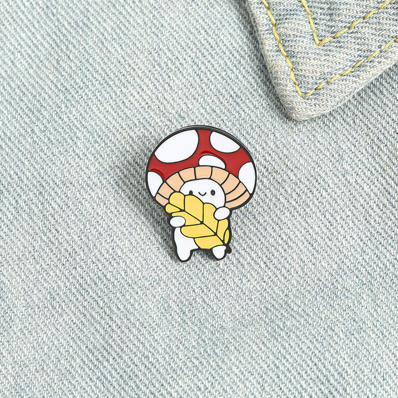 Student Mushroom Brooch, Paint Alloy