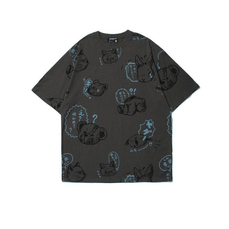 Japanese Retro Cartoon Print Short-sleeved T-Shirt Men's Street Fashion Street
