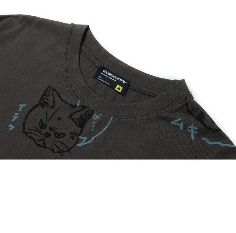 Japanese Retro Cartoon Print Short-sleeved T-Shirt Men's Street Fashion Street