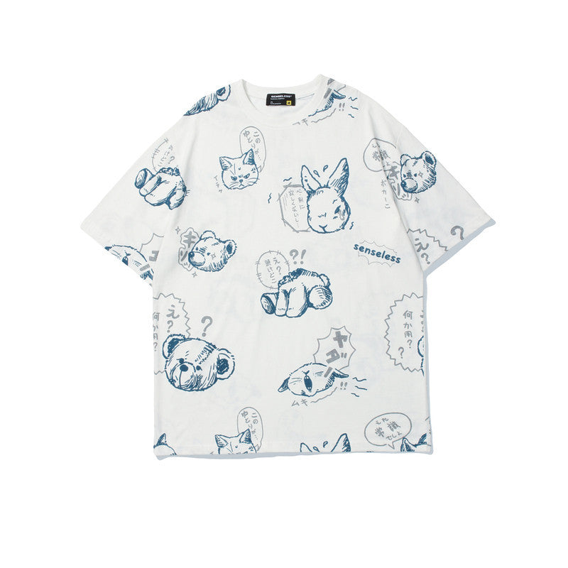 Japanese Retro Cartoon Print Short-sleeved T-Shirt Men's Street Fashion Street