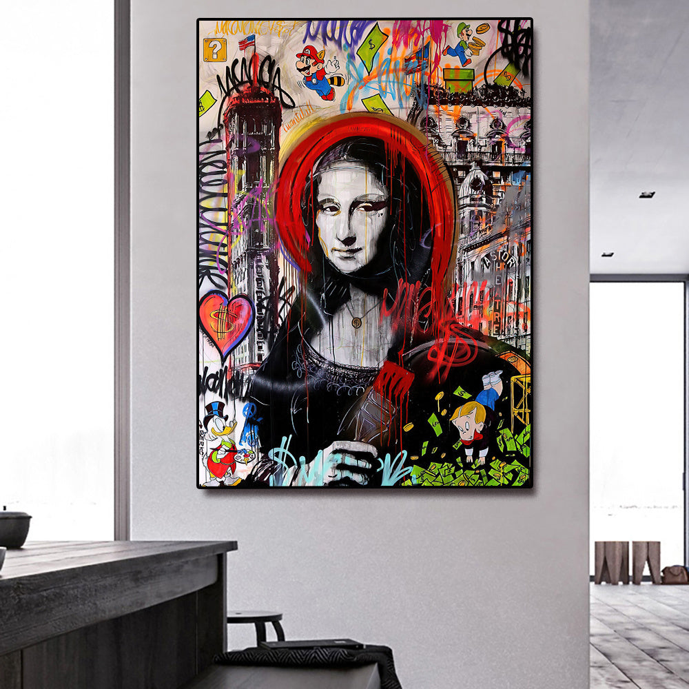 New Street Art Canvas Painting Mona Lisa Graffiti Canvas Wall Art Monalisa Poster E Stampe Per Decorazioni Domestiche Moderne