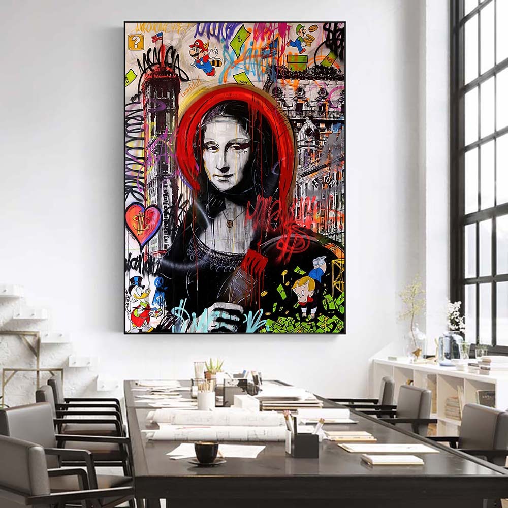 New Street Art Canvas Painting Mona Lisa Graffiti Canvas Wall Art Monalisa Poster E Stampe Per Decorazioni Domestiche Moderne