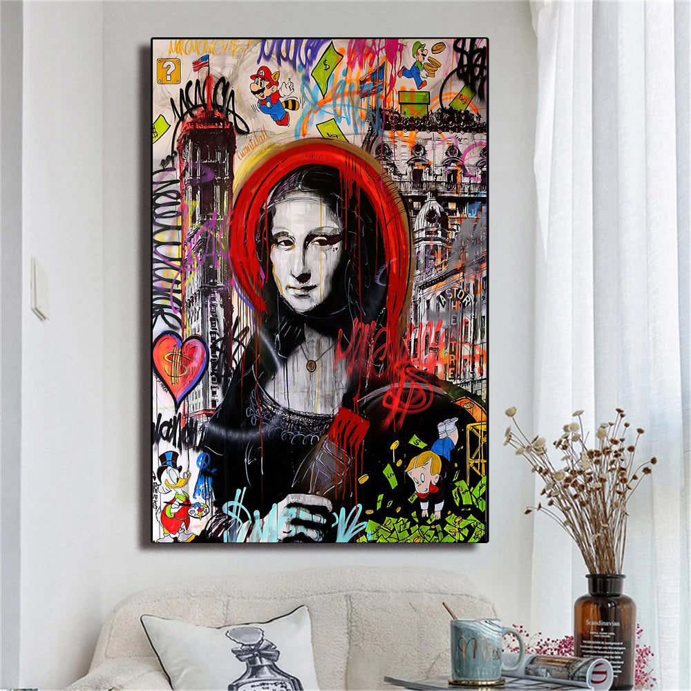 New Street Art Canvas Painting Mona Lisa Graffiti Canvas Wall Art Monalisa Poster E Stampe Per Decorazioni Domestiche Moderne