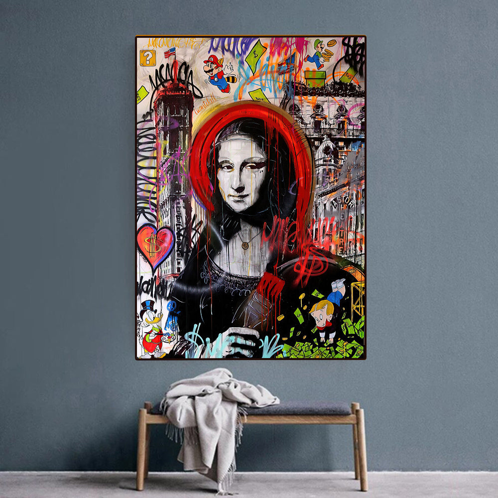 New Street Art Canvas Painting Mona Lisa Graffiti Canvas Wall Art Monalisa Poster E Stampe Per Decorazioni Domestiche Moderne