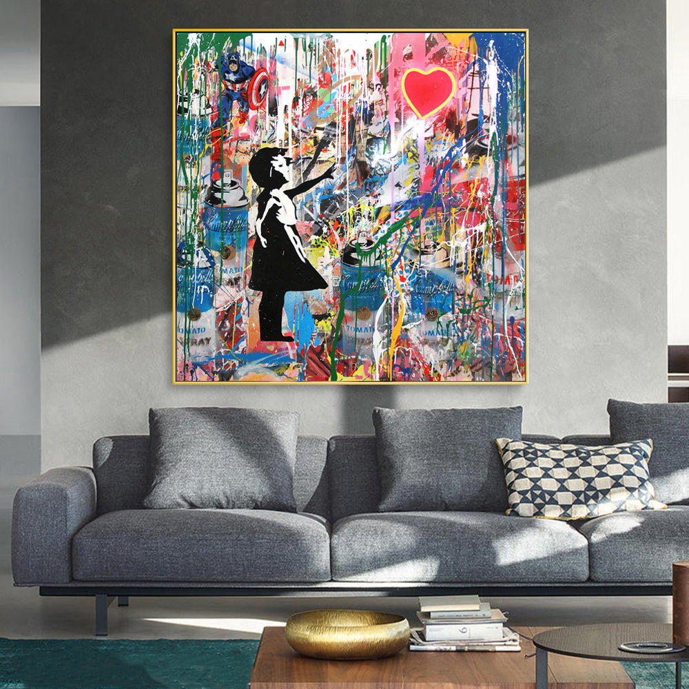 Graffiti Poster Little Girl Decorative Painting Canvas Painting Core