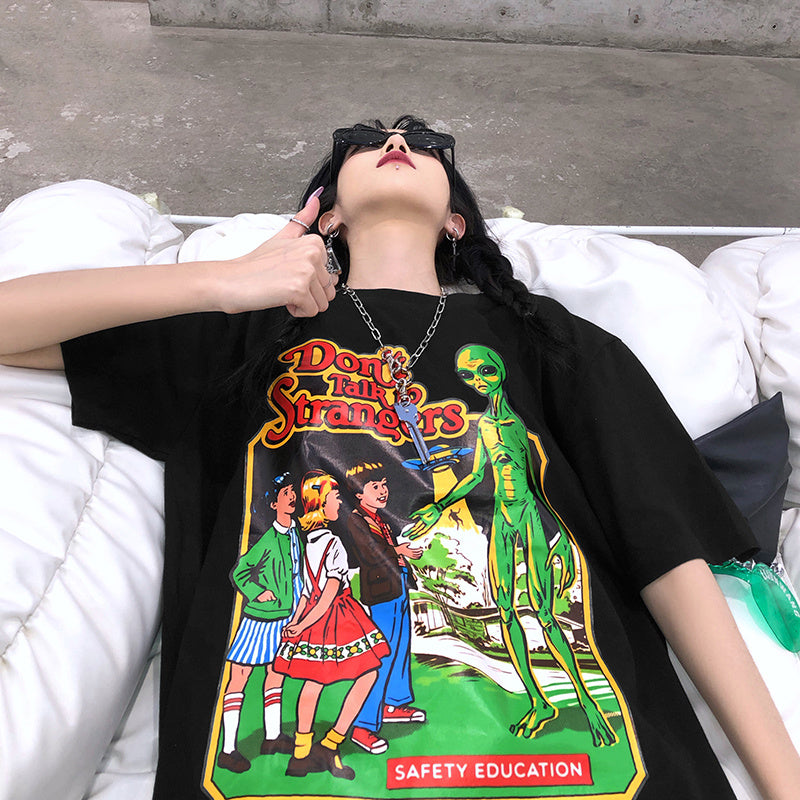 Oversize Hip-Hop Couples Print Short Sleeves
