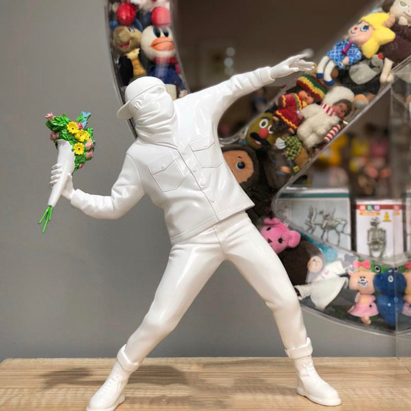 Banksy Throw Flower Boy Sculpture Decoration