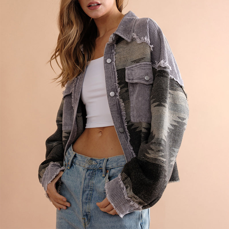 Woolen Jacket Corduroy Splicing Coat