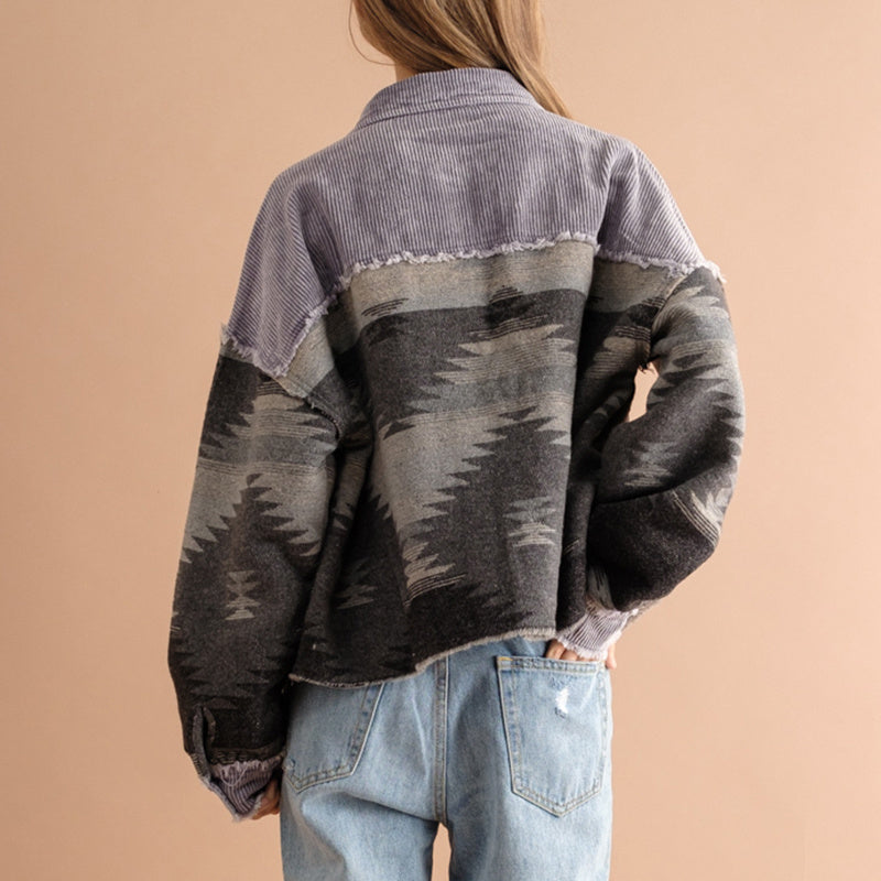 Woolen Jacket Corduroy Splicing Coat