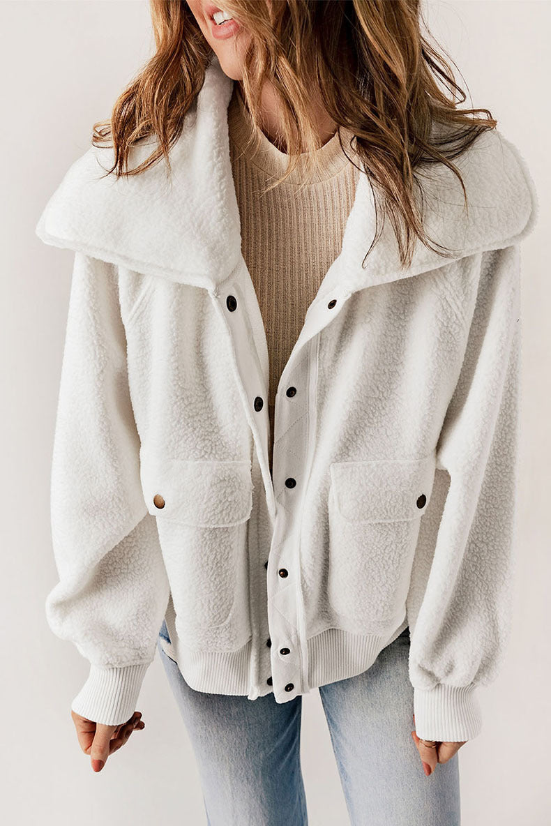 Casual Cardigan Breasted Jacket Women's Warm Plush Long Sleeve Jacket