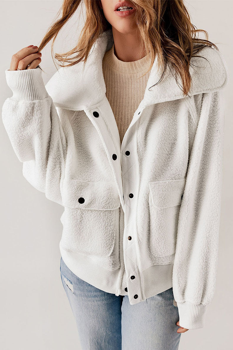 Casual Cardigan Breasted Jacket Women's Warm Plush Long Sleeve Jacket