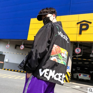 autumn new hip-hop hip hop sports jacket jacket shop owner wind loose printed jacket male
