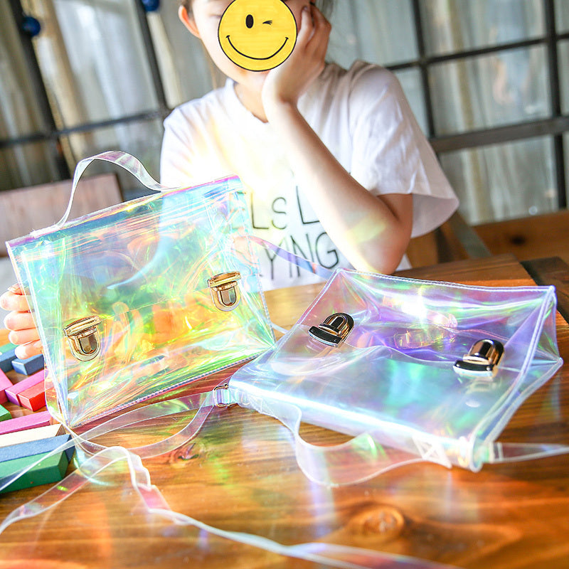 New Products Europe Han Fu Ancient Minimalist Wind Transparent Jelly Hand Bag Laser Single Shoulder Satchel Beach Bag